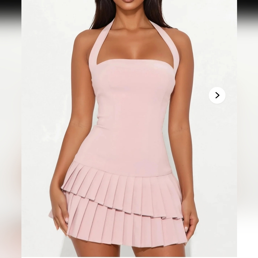 Fashion Nova Pink Pleated Halter Dress Size Large - Picture 1 of 6